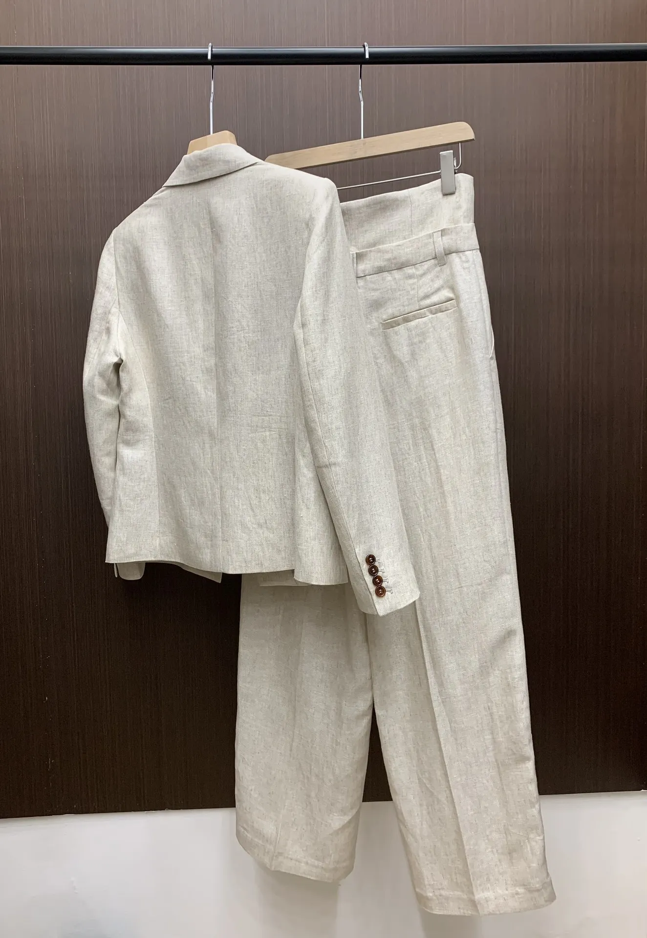 Thin Lapel Linen Suit for Women, Small Jacket, Loose Casual Pants, Spring and Summer