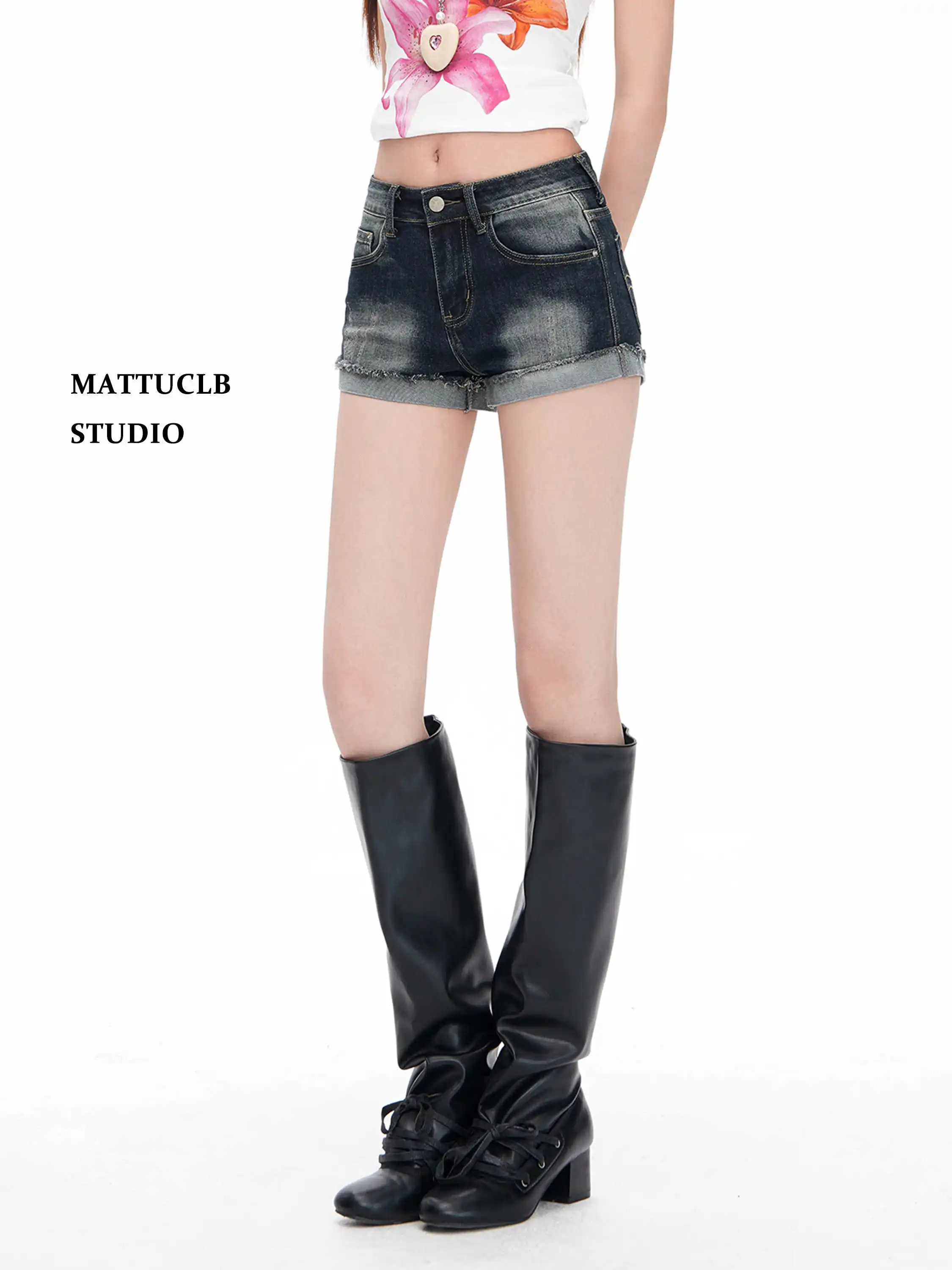 Summer Women American Retro Low Rise Denim Shorts Dark Academia Y2K 2000s Japanese Punk Harajuku High Street Jean Hot Pants Kpop