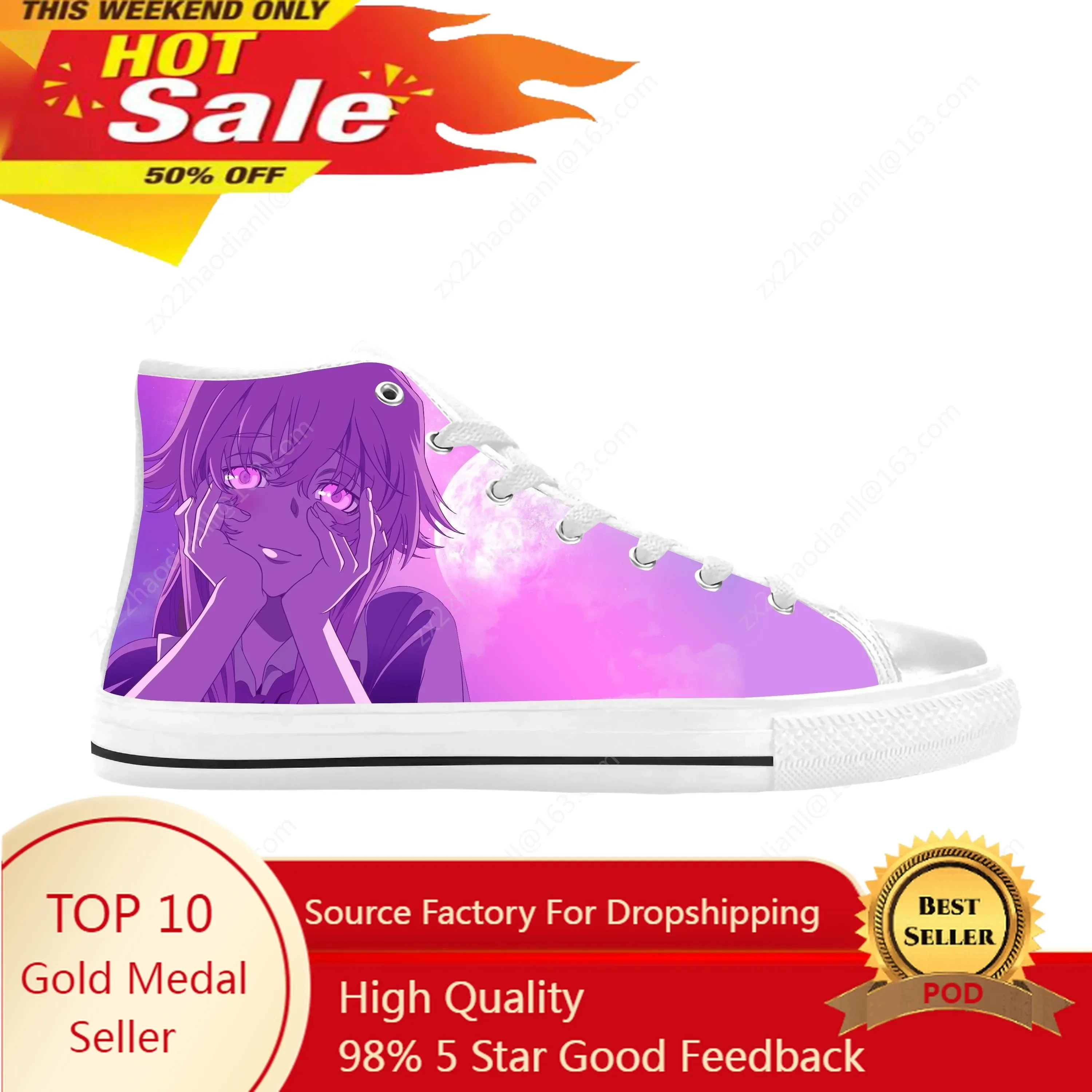 Japanese Anime Manga Future Diary Gasai Yuno Cute Casual Cloth Shoes High Top Comfortable Breathable 3D Print Men Women Sneakers