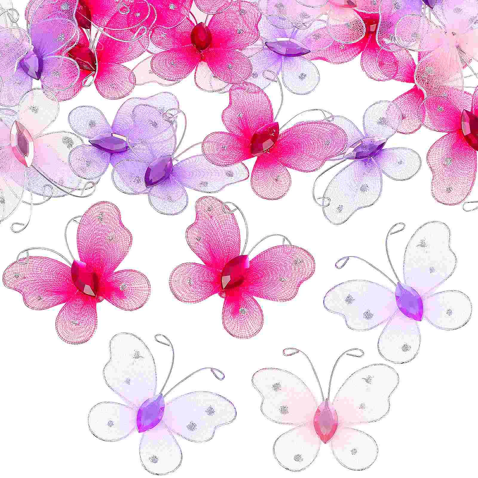 

50 Pcs Butterfly Wall Decor Silk Screen Hair Accessories Pieces in Mixed Colors Butterflies Scatter Organza