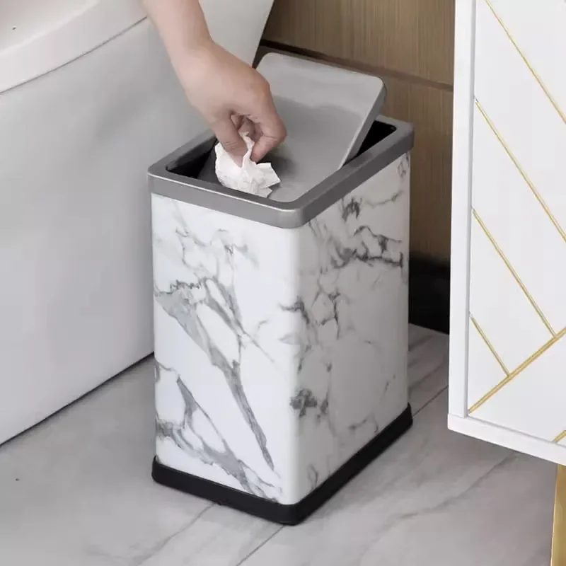for Stainless Steel Square Narrow Trash Can Household Flip Top Light Luxury Large Bathroom Living Room High Grade Shake