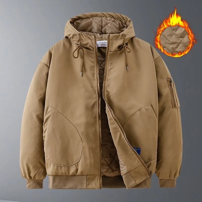 

Осень и зима, новая модная тенденция, ретро спортивная утолщенная теплая куртка с капюшоном на хлопковой подкладке, мужская повседневная свободная куртка большого размера