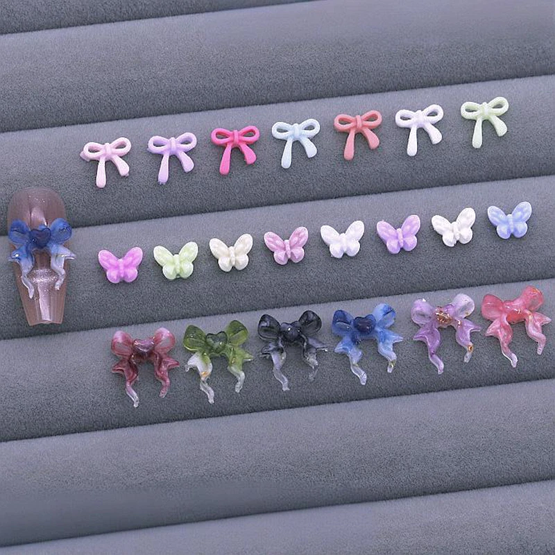 

50PCS Mix Color 3D Acrylic Butterfly Bow Nail Art Charms Accessories Resin Parts For Nails Decoration Manicure Supplies Material