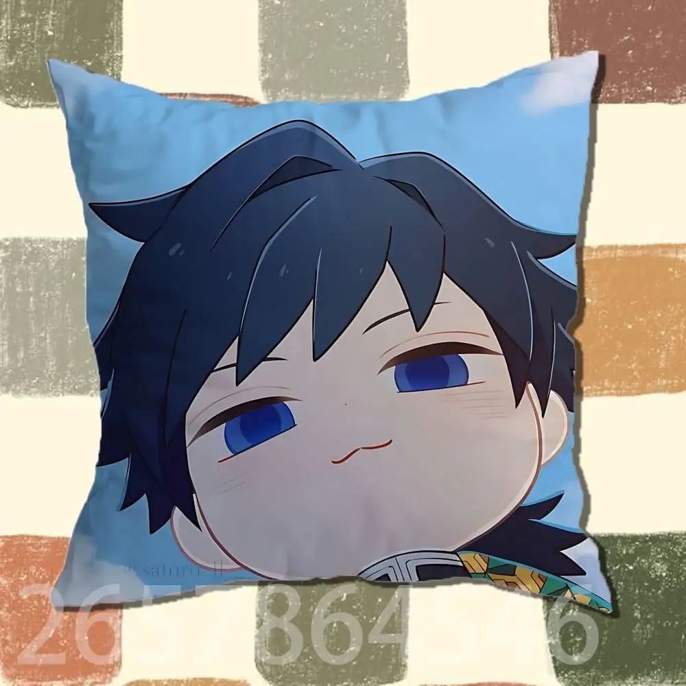 Chibi T-Tomioka Giyuu Pillow Case For Room Sofa Cushion Cover Suitable For Home Bedroom Decoration And Protector