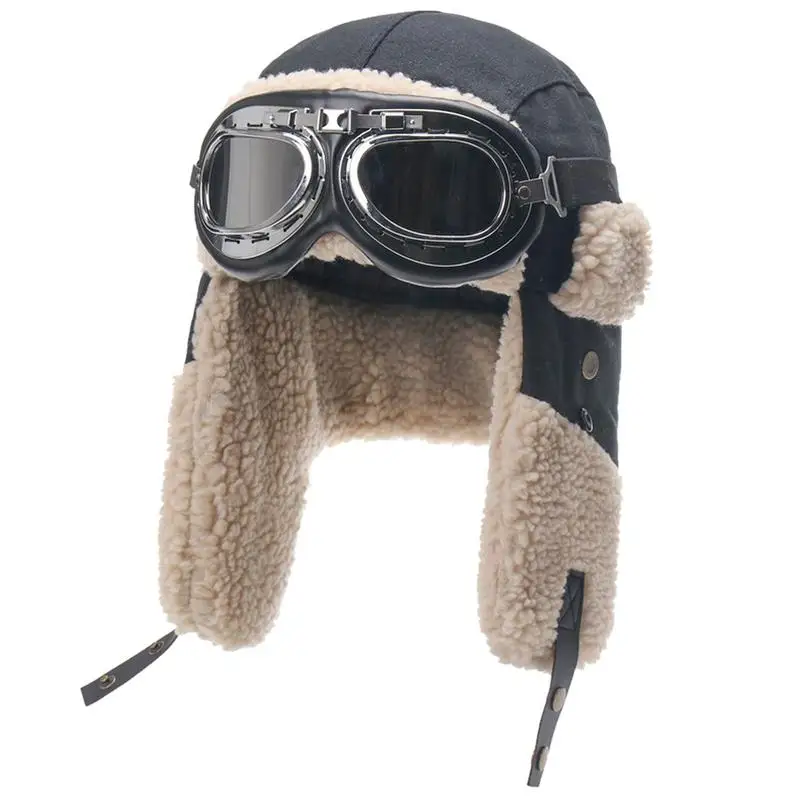 Winter Trapper Hat Unisex Men Women Russian Hat Trapper Bomber Warm Trooper Ear Flaps Ski Hat Headwear Bonnet With Goggles