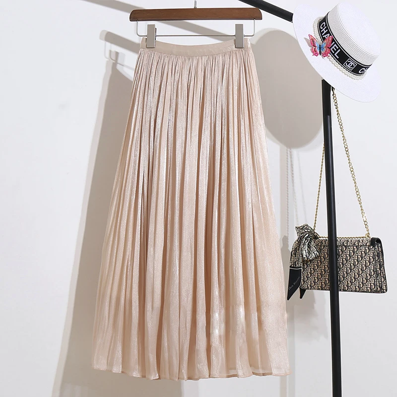 2026 Frühjahr/Sommer Neuer Glänzender A-Linien-Rock für Damen, Einfarbig, Hohe Taille, Französischer Pariser Stil, Eleganter Asymmetrischer Rock – Detail 13
