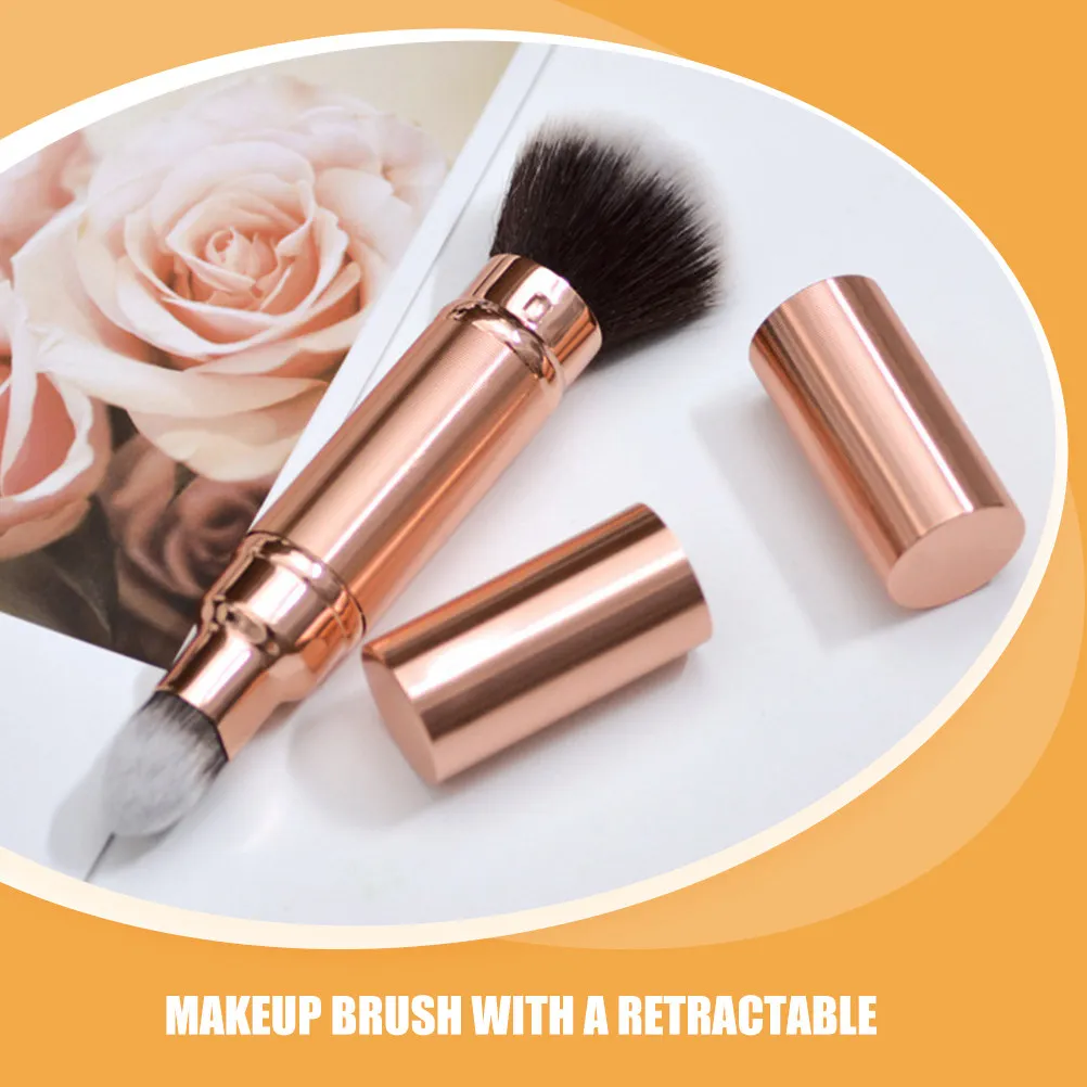 2Pcs Retractable Double-Sided Makeup Brush Compact Portable Foundation Blush Brush Travel Essential Eye Makeup Brushes