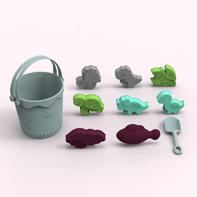 Children's water and land dual-purpose silicone beach bucket, parent-child interaction, play in water,dig sand, sand toys