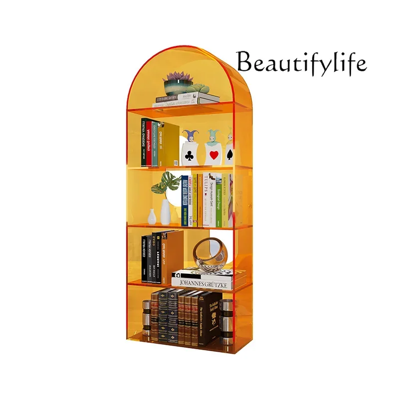 

Nordic acrylic arched bookshelf shelf living room creative light luxury floor multi-layer wall combination bookcase