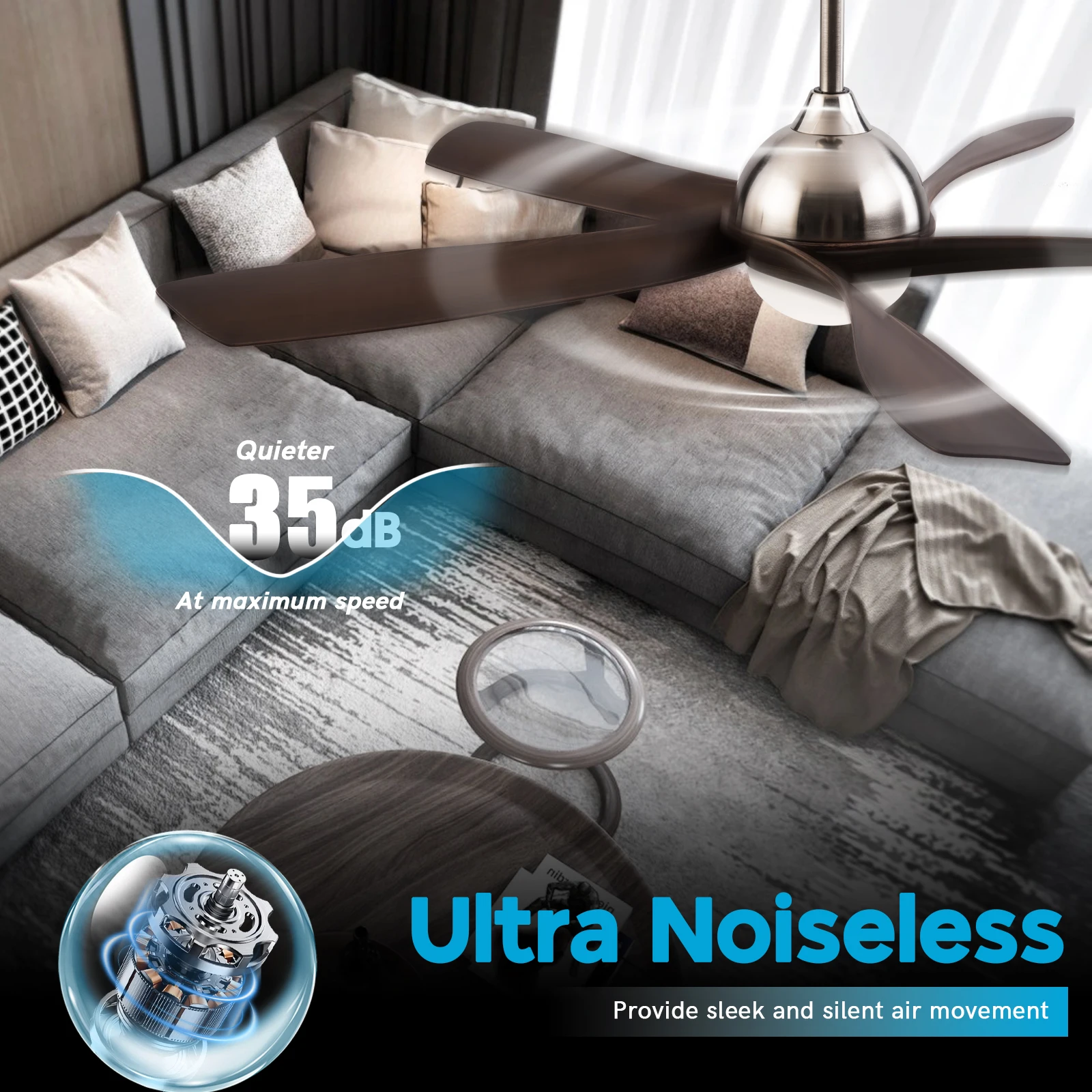 56 بوصة عالية CFM مروحة السقف عكس الضوء LED مصباح هادئ موتور تيار مباشر مروحة السقف الحديثة مع الضوء