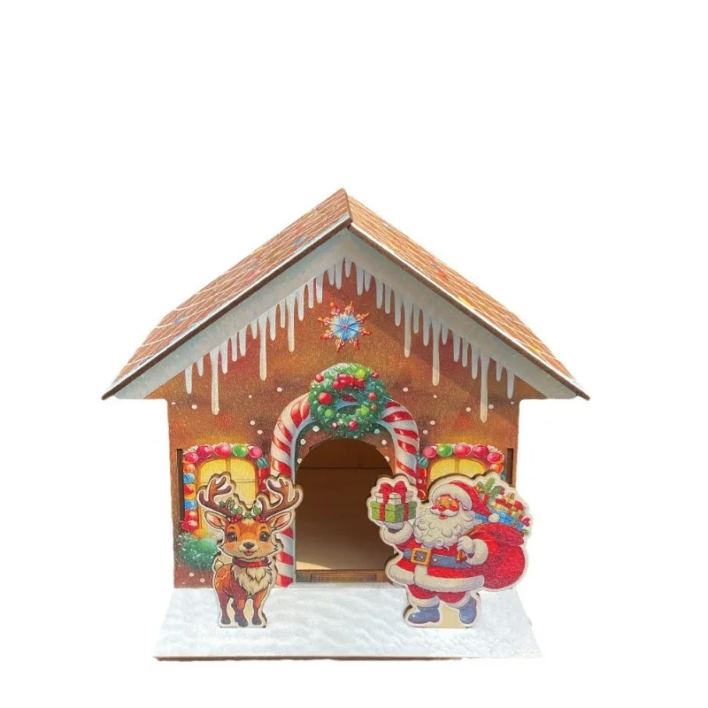 

Wooden Christmas House Creative Home Living Room Christmas Tabletop Home Ornament Gifts