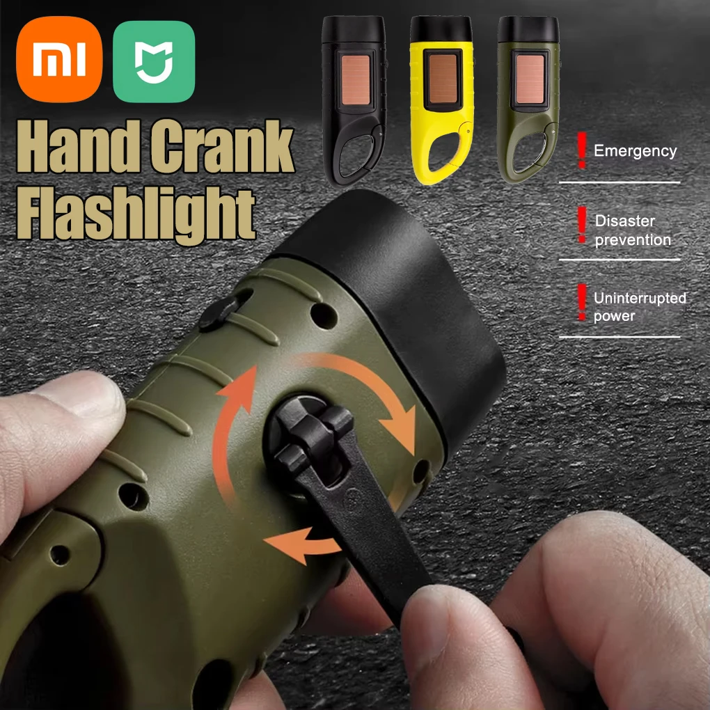 Xiaomi LED Flashlight Hand Crank Solar Powered Rechargeable Survival Gear Self Powered Charging Torch Dynamo for Fishing Hiking