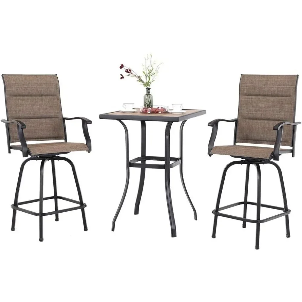 Swivel Bar Stools Set 3PC Outdoor Kitchen Bar Height Patio Bistro Set Padded Textilene Fabric, All-Weather Patio Furniture Table