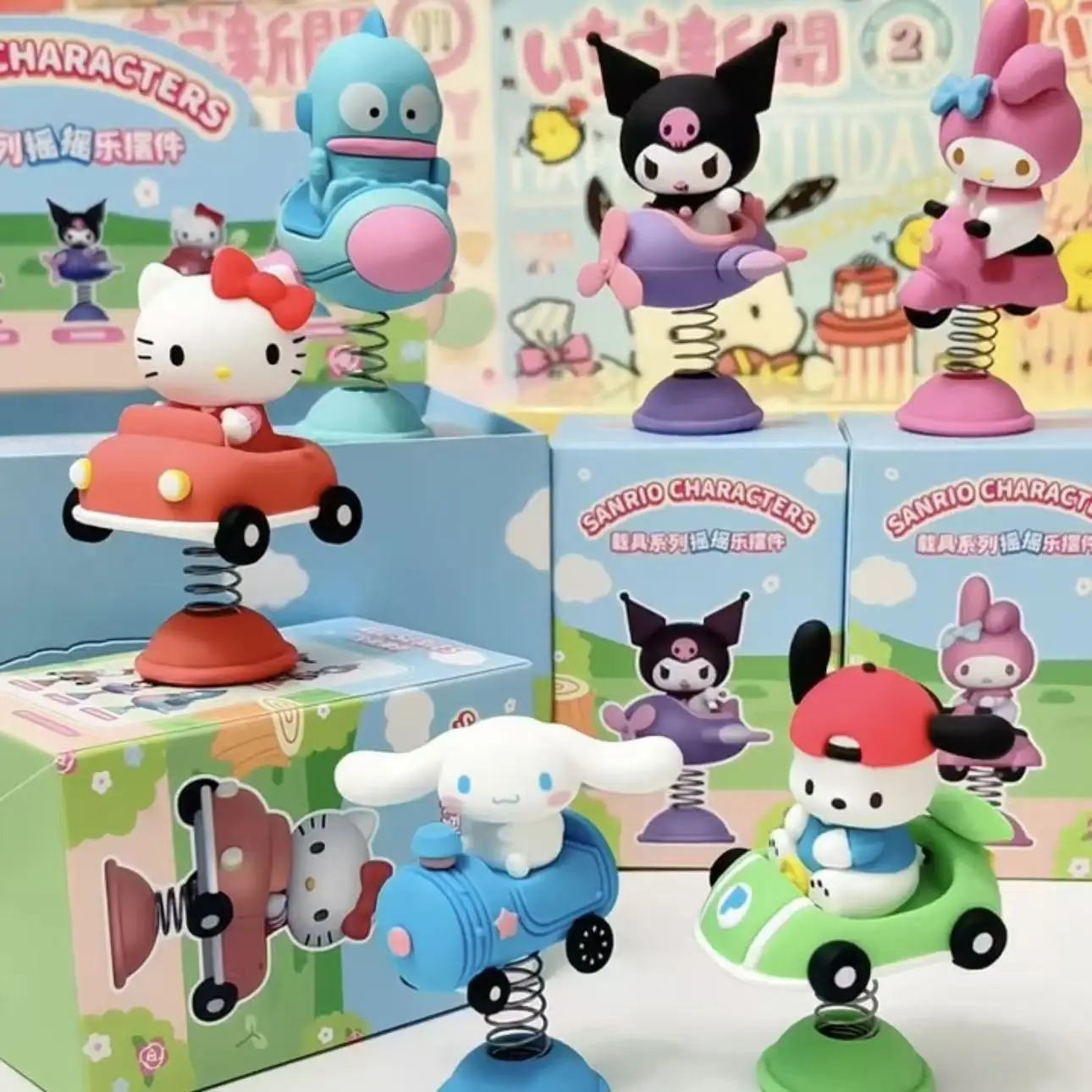 

Cartoon Car Decoration Hangyodon Cinnamoroll Kuromi Pom Pom Purin Pochacco My Melody Swing Freely Series Collectible FiguresGift