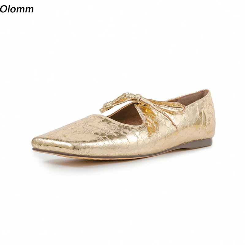 

Olomm 2025 New Arrival Women Flats Square Toe Flat with Heels Beautiful Gold Ballet Shoes Women US Plus Size 5-13