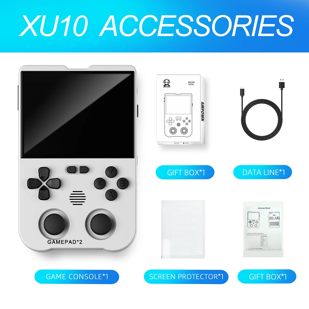 

XU10 Handheld Game Console 3.5 Inch IPS Screen RK3326S Linux Video Game Player 256G 3000mAh Double Joystick Children's Gift