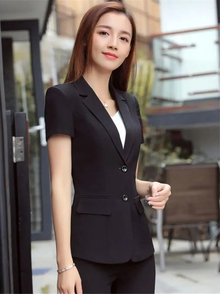 Women's Short Sleeve Thin Formal Suit Professional Workwear Summer New Fashion Elegant Interview Dress Hotel Uniform