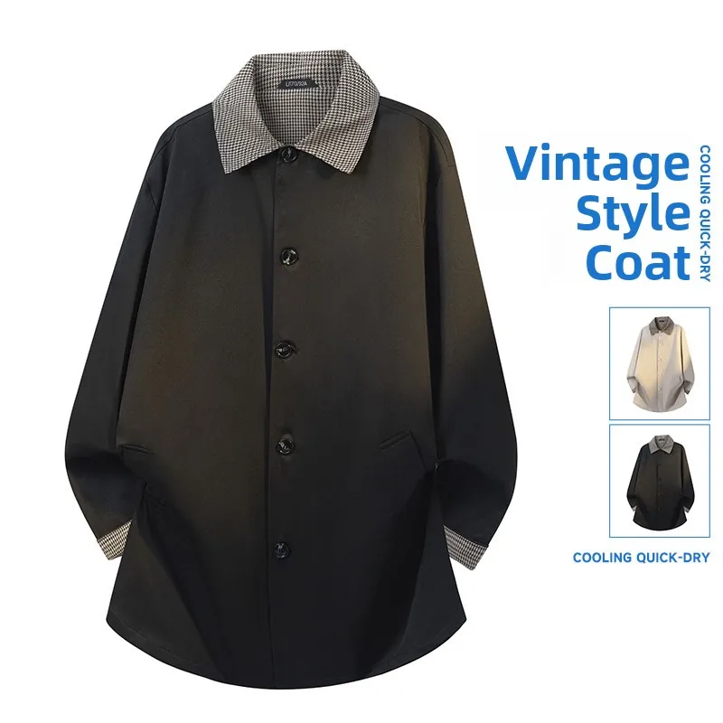 

Мужское клетчатое пальто с длинными рукавами, весна-осень, новый стиль, повседневное, свободного кроя, из полиэстера, модное, молодежное, с узором