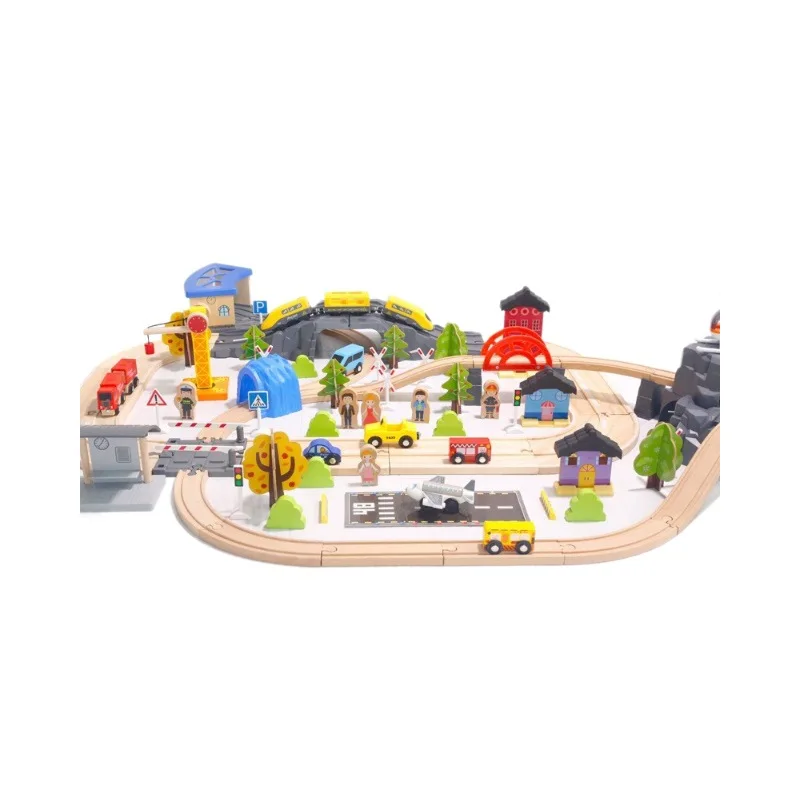 Children Toy Puzzle 128pcs Luxury Rail Train Building Blocks Constructor Miniature Accessories Montessori Wood Toys Board Games