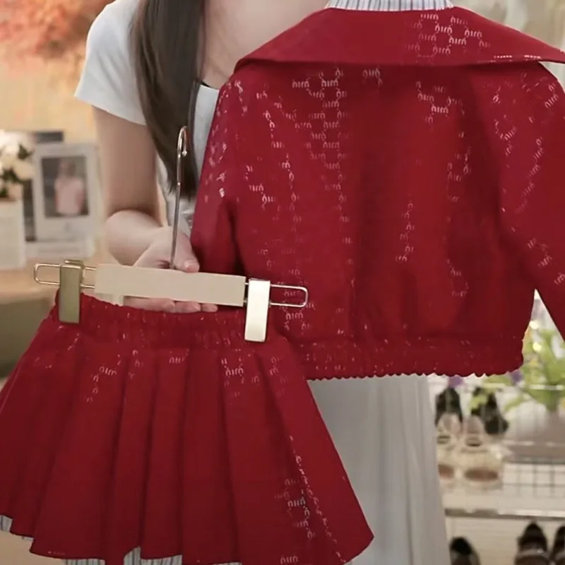 

Girls Autumn New Leather Suit2025Trendy Children's Jacket and Pleated Skirt Two-Piece Set