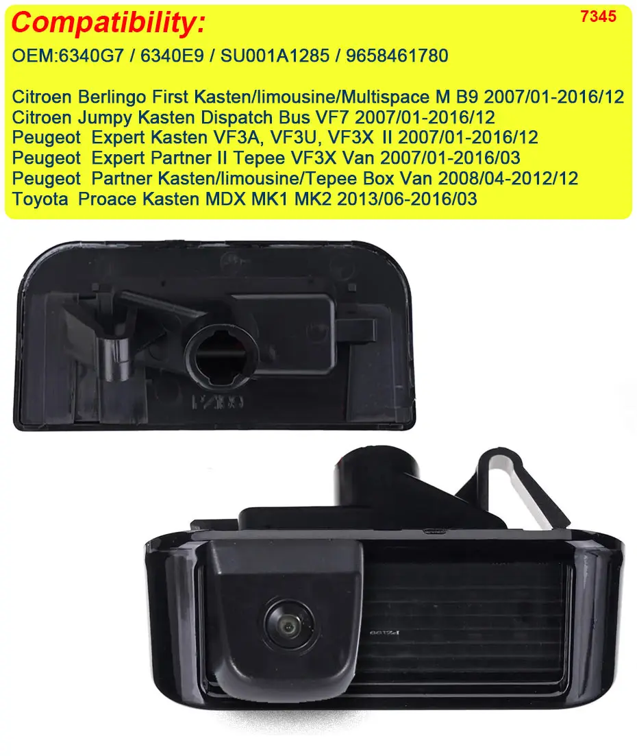 HD Car reverse Camera for Citroen Berlingo First Kasten limousine Multispace M B9 2007/01-2016/12 waterproof