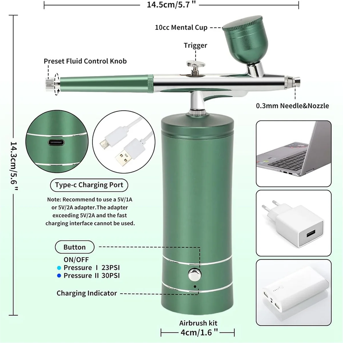 

PA-Upgraded Airbrush Set with Air Compressor Cordless Automatic Airbrush Set Handheld Rechargeable AirBrush for Makeup