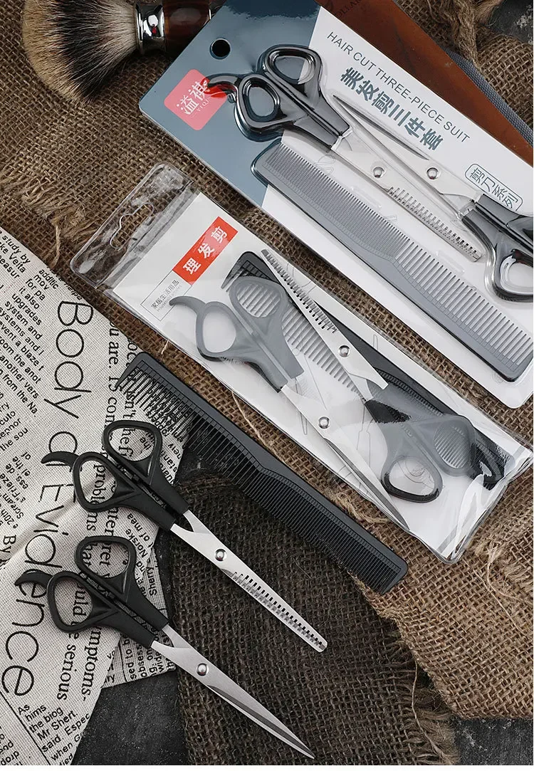 Professional Haircut Scissors Set, Flat Tooth Comb Set, Salon Hairstyle Tools, Thinning Scissors, Haircut Scissors Barber