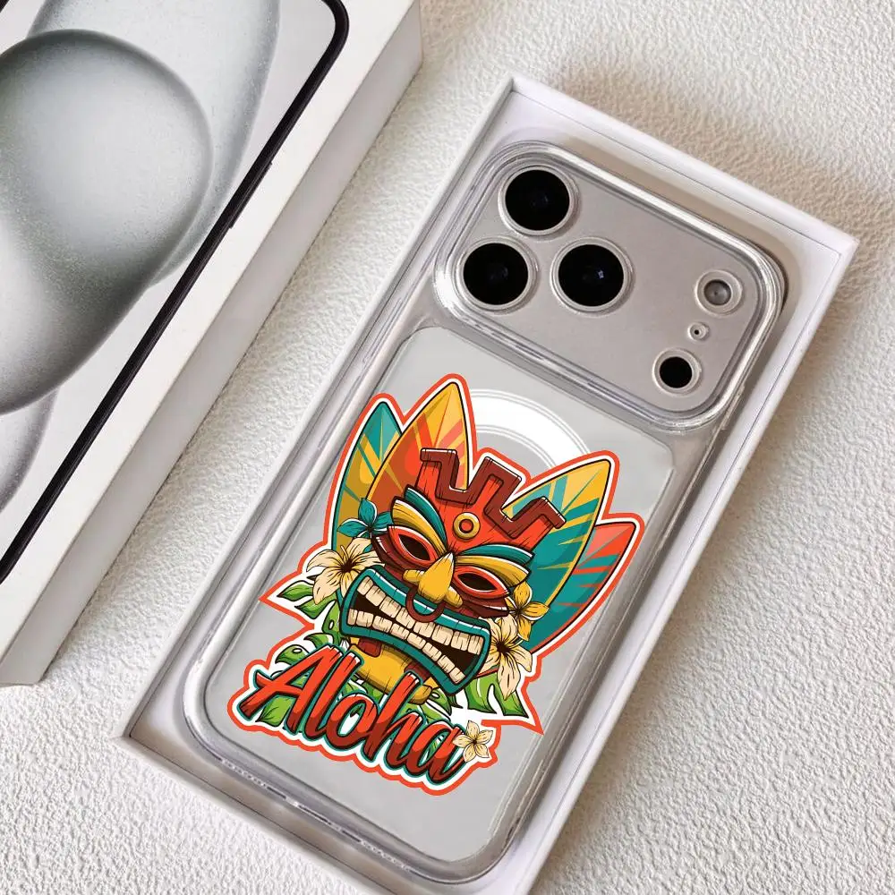 

TIKI Tribal Mask Phone Case For iPhone 17 16 15 14 13 12 Pro Max Plus With Magnetic Crystal Clear Case Wireless Charge