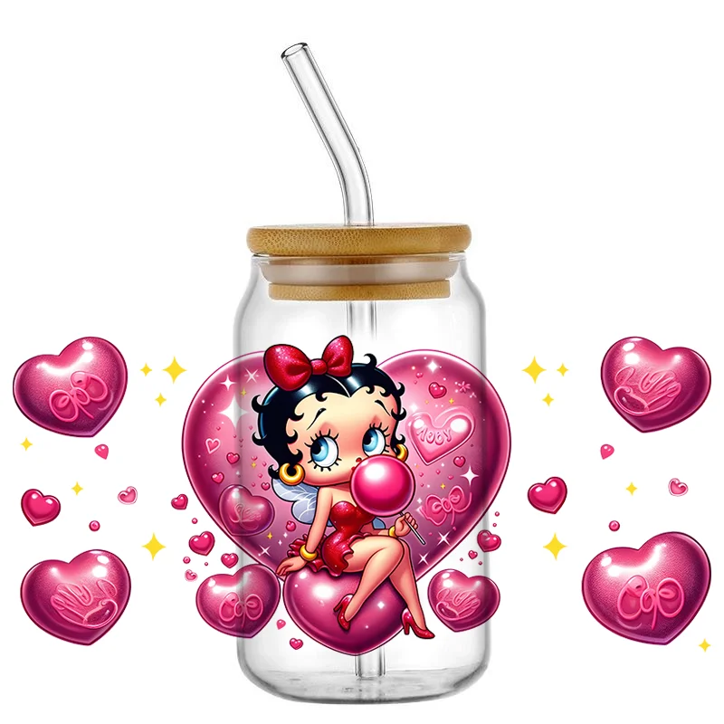 Miniso لطيف فتاة حديثة 16 أوقية UV DTF كأس التفاف نقل ملصقات تزيين أكواب البيرة يمكن زجاجة مخصصة Craft بها بنفسك الحرفية #3