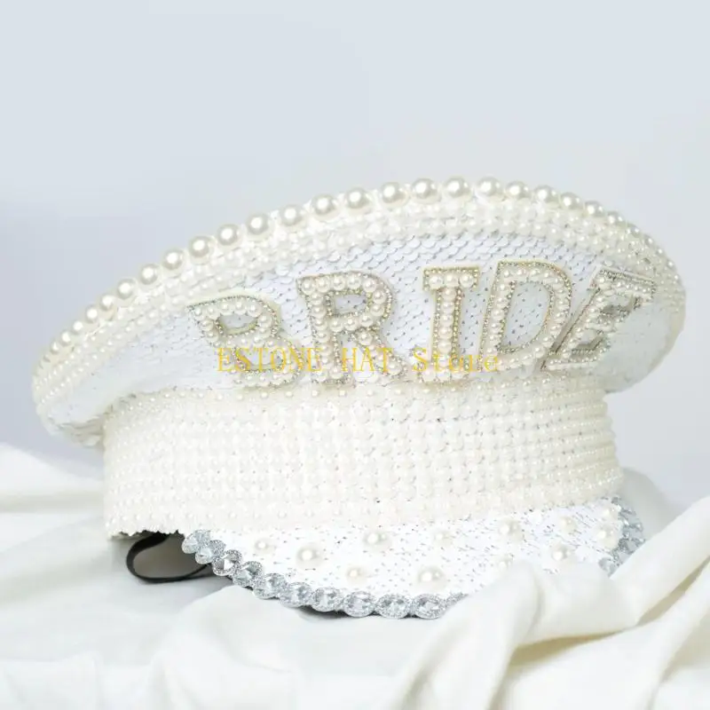 49MF Bejeweled Hat Heavy Crystal Captain Hat Diamond-studded for Dancer Comedian