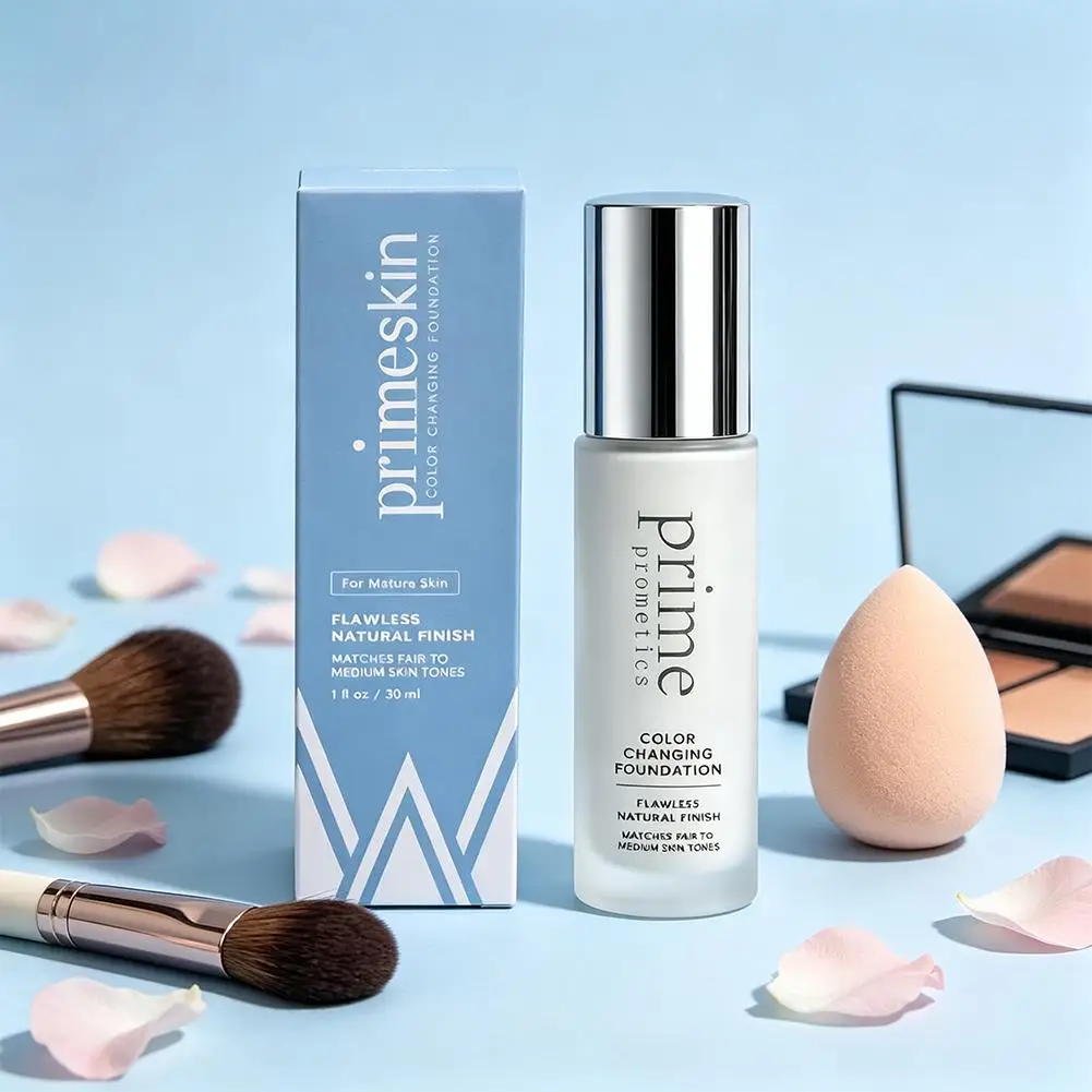 Prime Prometics Color Changing Foundation Flawless Natural Finish Face Base Cream Full Coverage Matches Fair To Medium Skin Tone