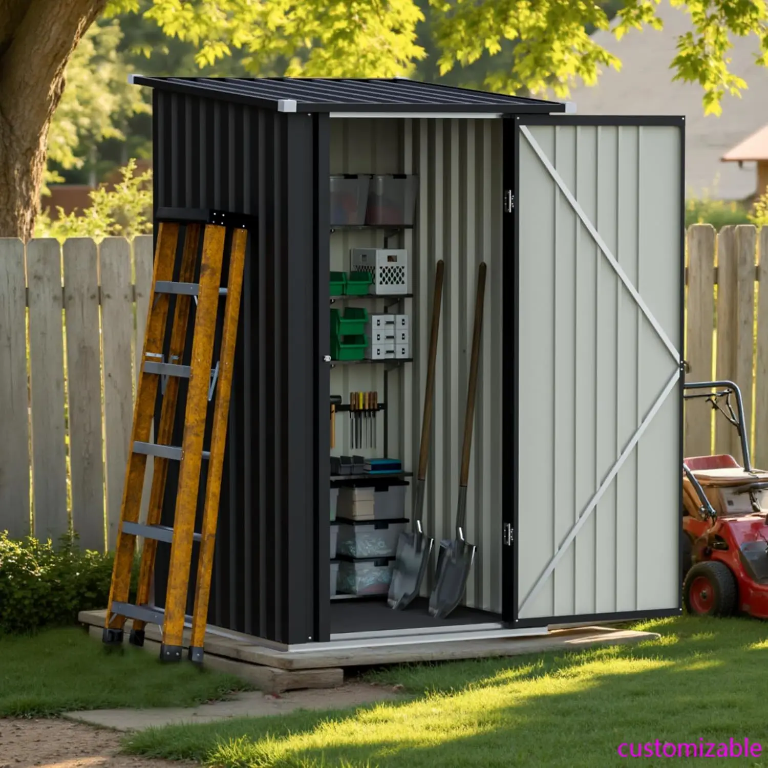 

3×3FT Outdoor Storage Shed, Metal Sheds with Sloping Roof and Lockable Single Door, Steel Tool Shed for Backyard, Bike, Patio
