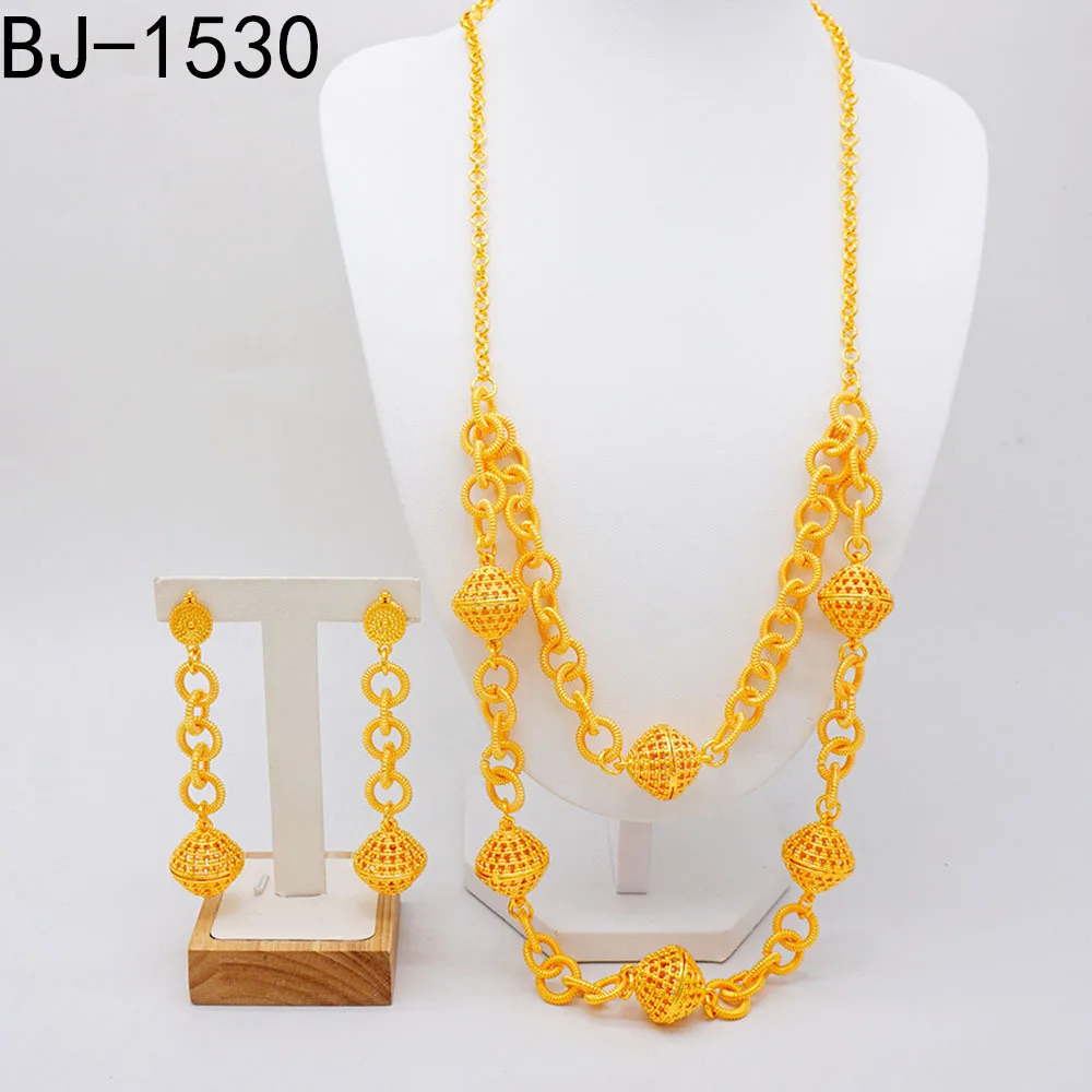 New Fashion High-End Dubai 24K Gold Plated Necklace Earrings Romantic Wedding Party Jewelry Set for Beloved 666 - view 2