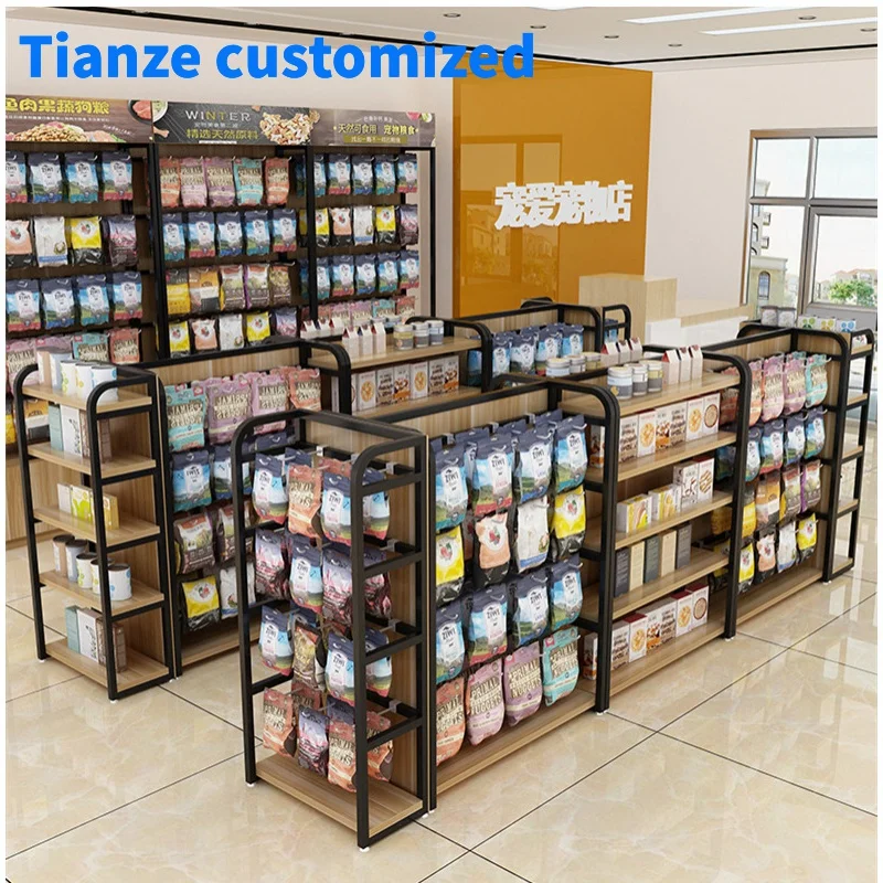 

（customized）Modern Cheap and Popular Metal Wood Supermarket Gondola Shelf Retail Store Grocery Hanging Display Shelves