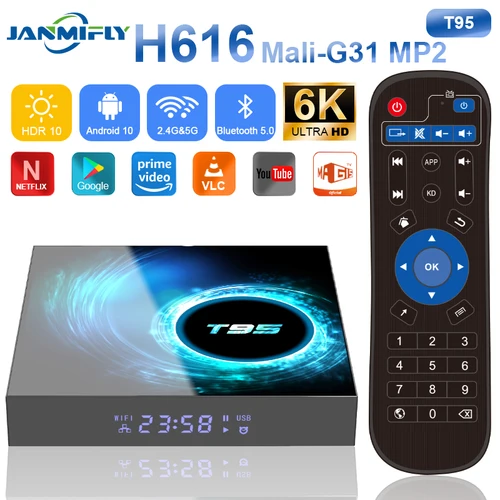 Android 10 T95 tv box HD 6K bluetooth 5.0 admite multimedios en varios formatos de vídeo 5G decodificador