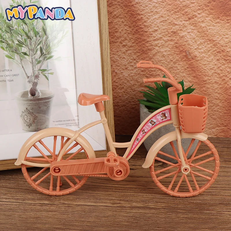 1pc Doll Plastic Pink Miniature Bicycle Outdoor Sports Toy For Dollhouse Kids Toy Cycling Scene Model