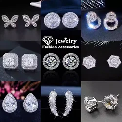 CC Stud Earrings For Women 925 Silver Needle Fashion Jewelry White Zirconia Stone Brincos Wedding Engagement Party Gift