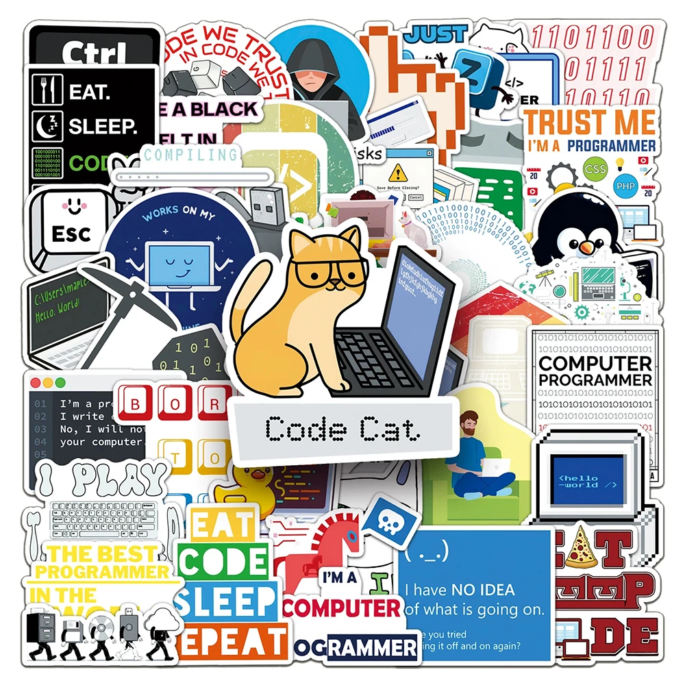 

10/30/50pcs Cartoon Programmer Stickers Funny Java Programming Code Decals for Kid DIY Laptop Luggage Scrapbook Cool Sticker Toy