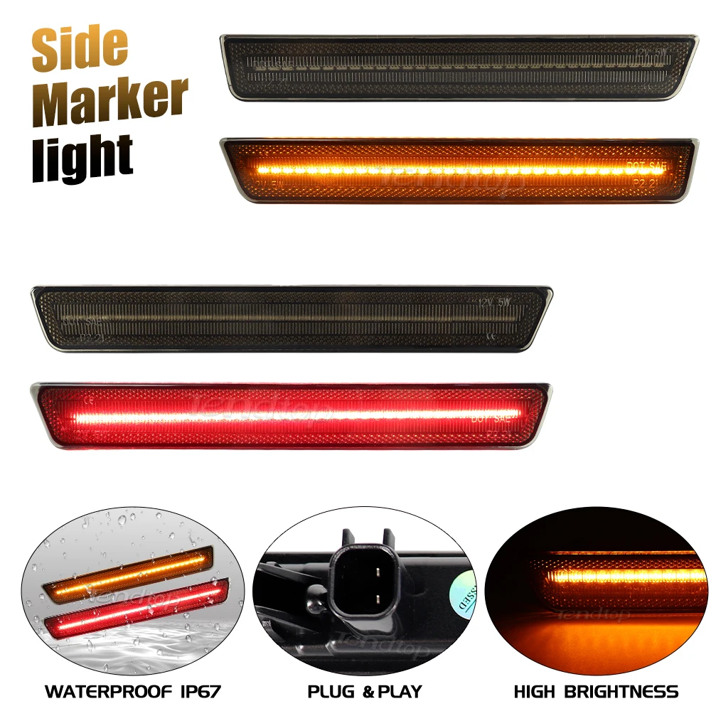 

LED For Dodge Challenger 2015-2023 Red Amber Light Side Marker Light Front Rear Bumper Side Marker Lights Reflectors