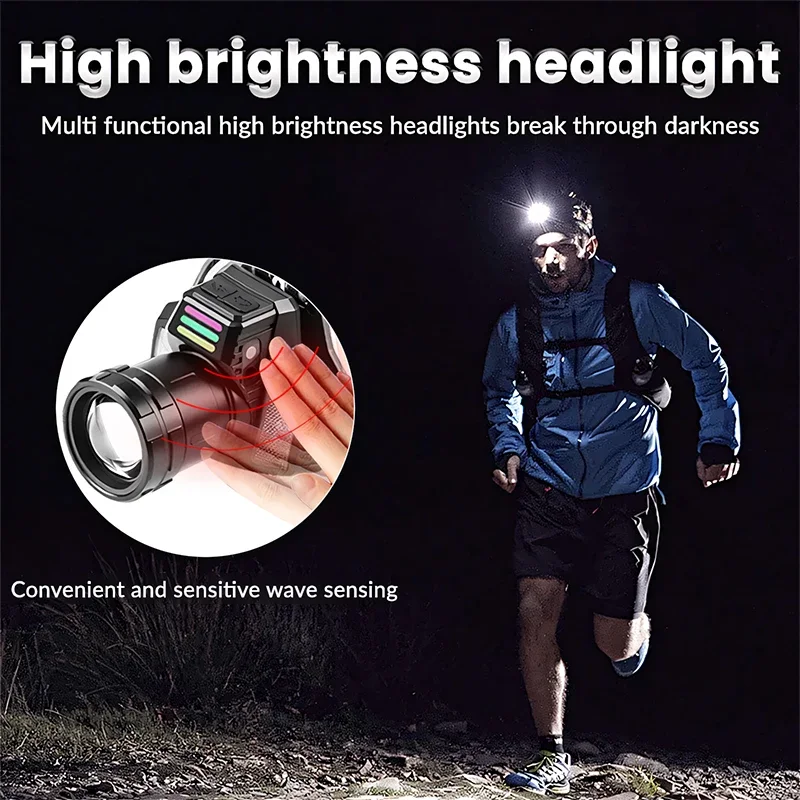 2025 مصباح أمامي قوي قوي عالي الطاقة قابل لإعادة الشحن LED كشافات مصباح يدوي طويل المدى 3500 متر رئيس الشعلة التخييم الصيد