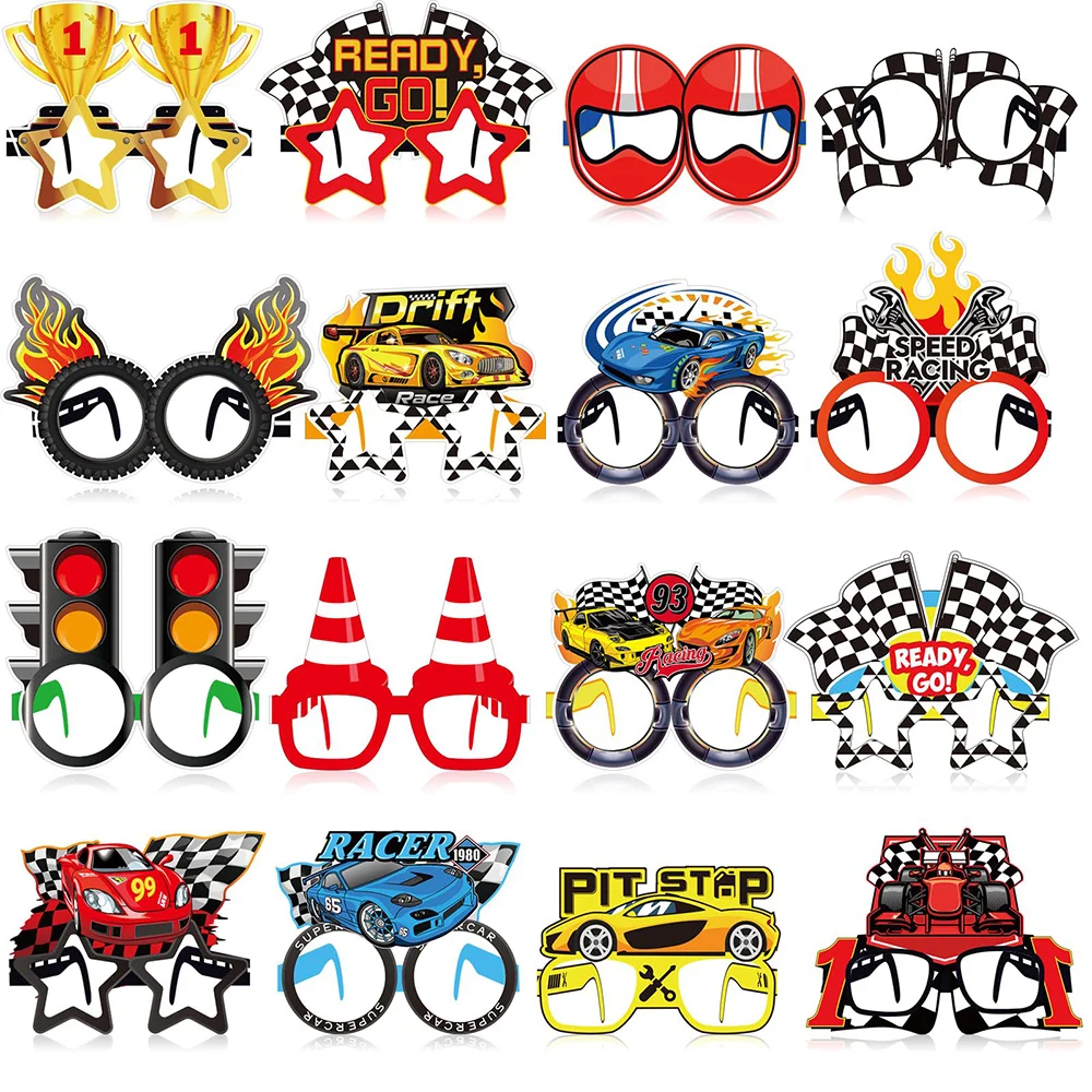 

16Pcs Race Car Party Decor Racing Paper Glasses Frame Trunk Car Theme Eyeglasses Boys Race Car Birthday Party Baby Shower Favors