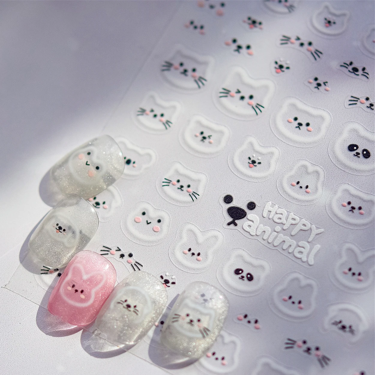 

Cute Halo Dyeing Mottling Kitten Dog Rabbit Otter Frog Cat Bear Animal Panda Vague Expression Nail Art Stickers Manicure Decals