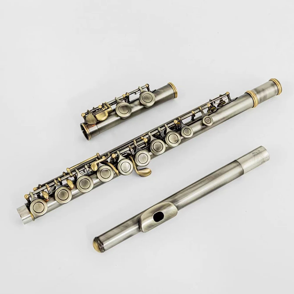 

Flute C key 16 keys closed cell with E key beginner flute instrument white copper antique wire drawing process flute with leathe