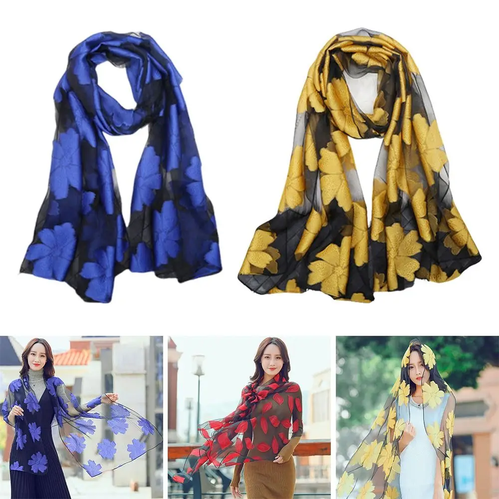 Summer Lightweight Silk Scarf Organza Gauze Breathable Sheer Wrap Soft Bandana Women