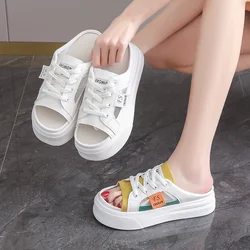 2024 Summer New One Step Sandals Women's Outwear Trendy and Fashionable Thick Sole  Retro Casual Beach Shoes