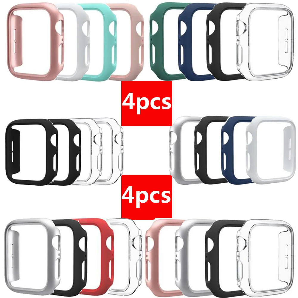 4Pcs เคสสำหรับ Apple Watch Series 7 8 41มม.45มม.40มม.PC สำหรับ IWatch Series 6 5 4 38มม.42มม.กันชนกรณีไม่มีหน้าจอ