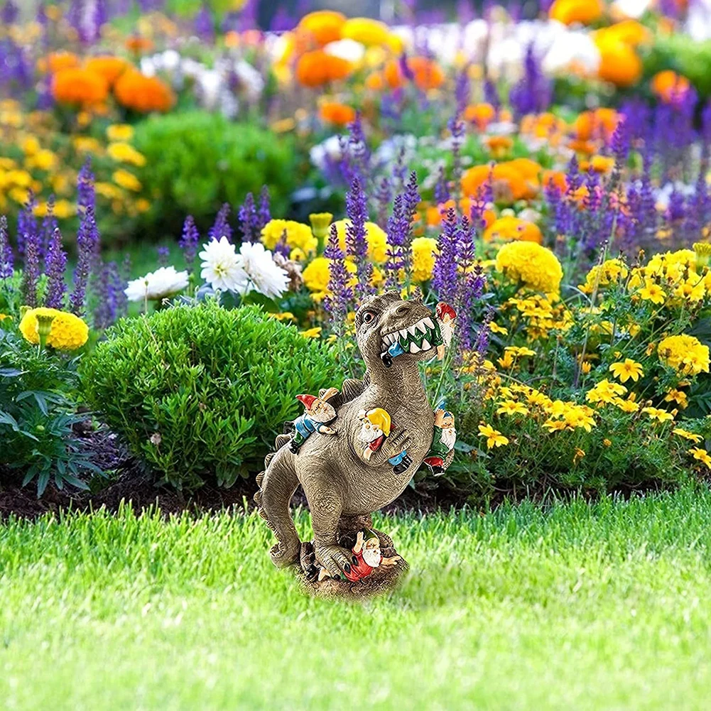 Statue di Dinosauri che Mangiano Gnomi, Gnomo da Giardino, Statue di Dinosauri Artigianali, Decorazione da Esterno Resistente alle Intemperie, Creativa, Divertente e Durevole