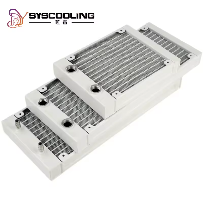 Syscooling White aluminum radiator120/240/360mm 27mm thickness G1/4 thread water cooling Heat Exchanger DIY cooling system