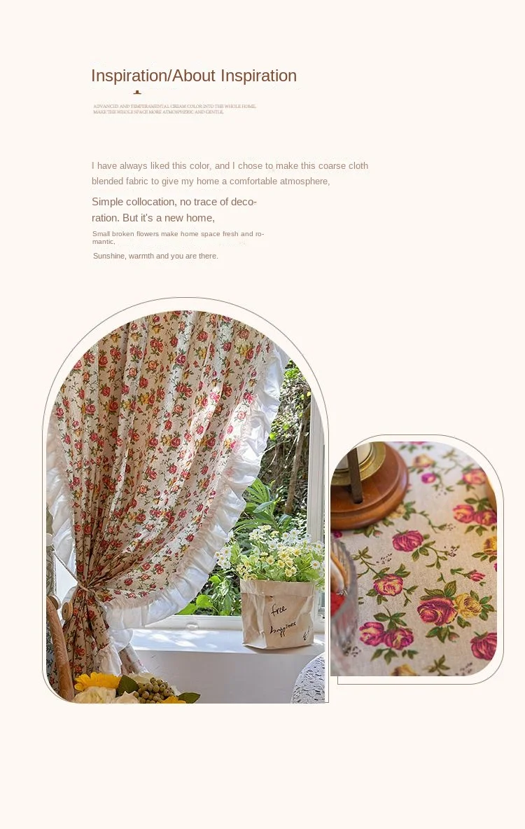 Amerikanische Rüschen vorhänge, bedruckte Rosen schlafzimmer im französischen Landschafts stil aus Spitze, Erkerfenster im Ins-Stil, Bildschirm vorhänge – Detail 3