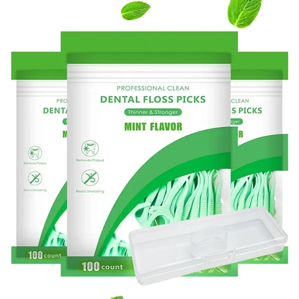 Hilo Dental con sabor a menta, accesorio de plástico ultrafino, resistente y suave, 100 piezas